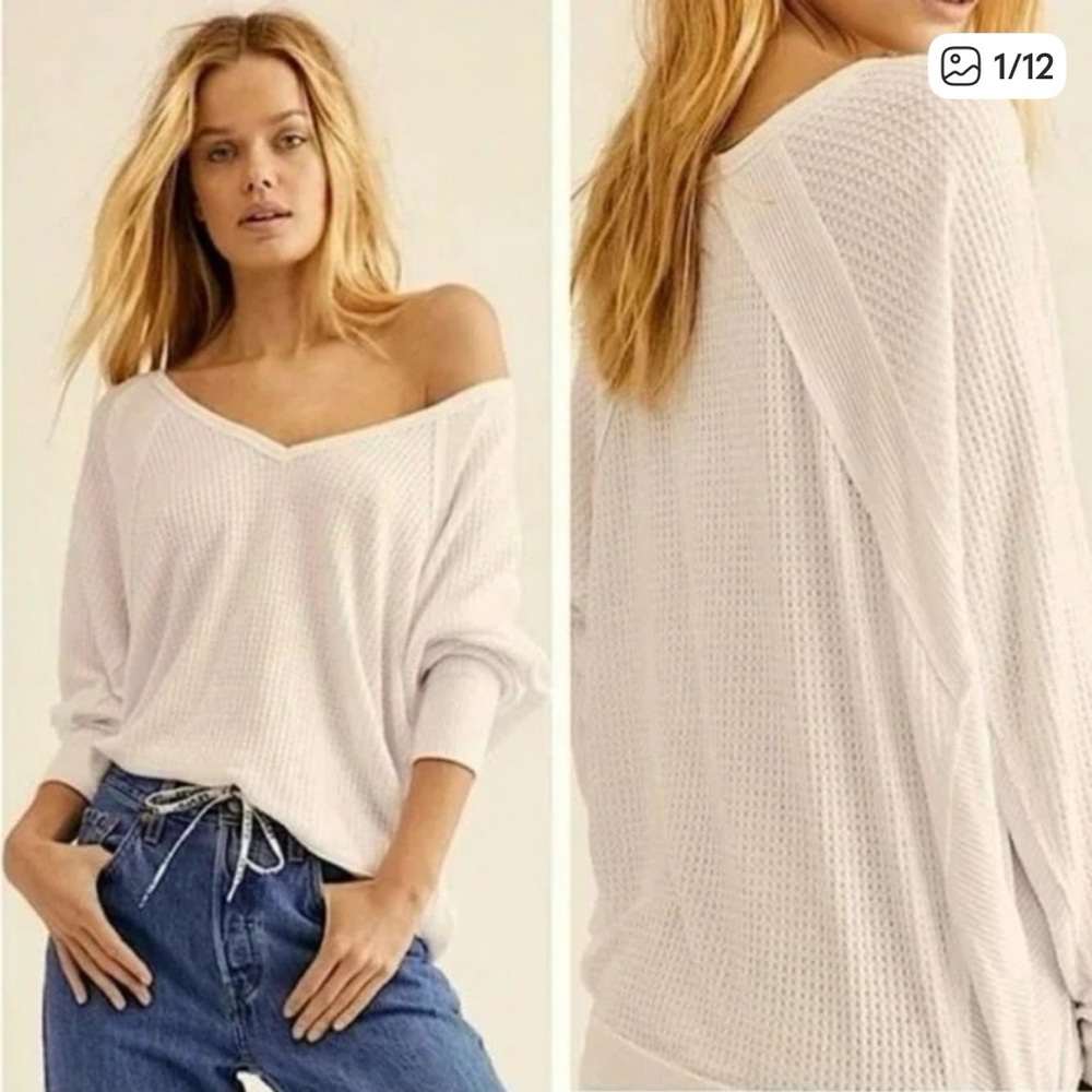 We The Free Santa Clara Thermal V-Neck Sweater in Cream